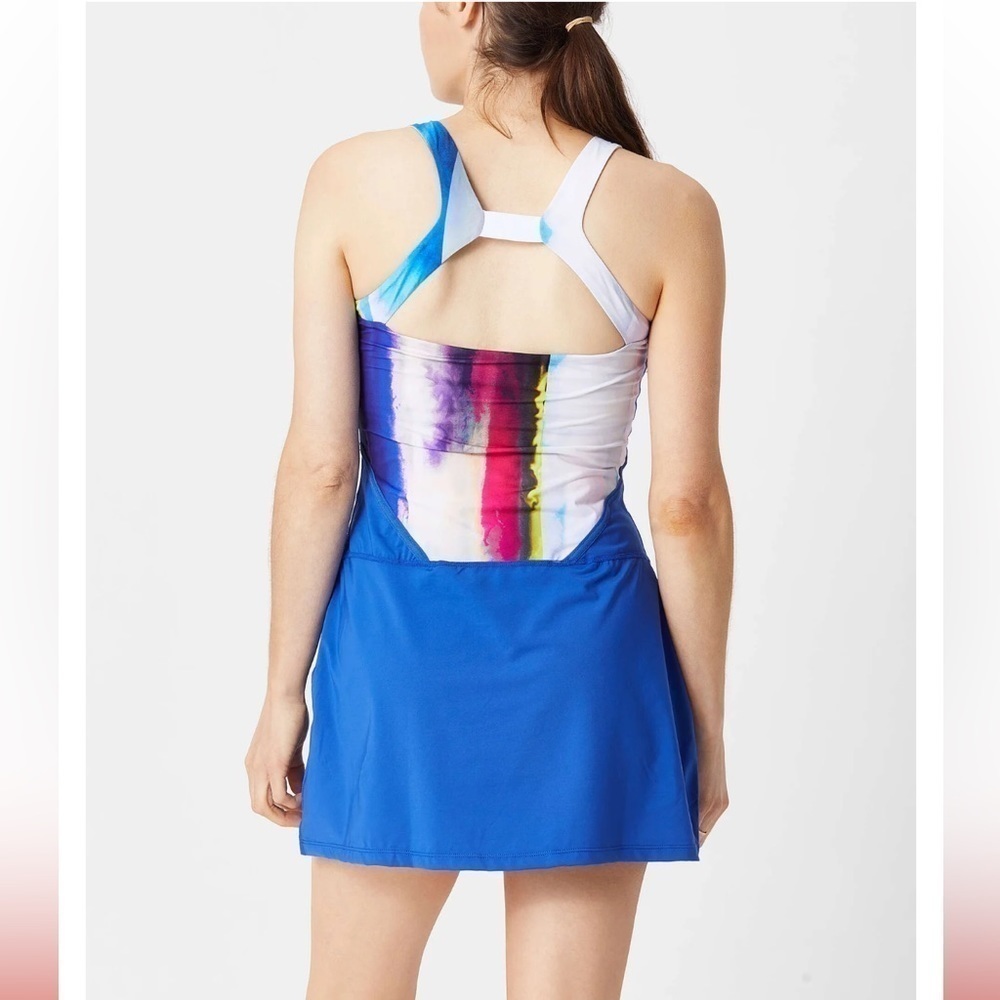 Fila Womens Abstract Print Racerback Tennis Dress Blue Multi Color Activewear